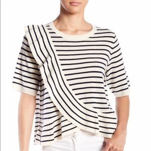 Joie Jayne B Striped Short Sleeve Ruffle Sweater